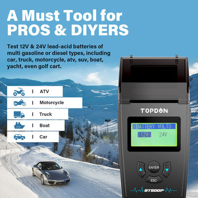 tester portatile della batteria di 12V 24V con la stampante TOPDON BT500P